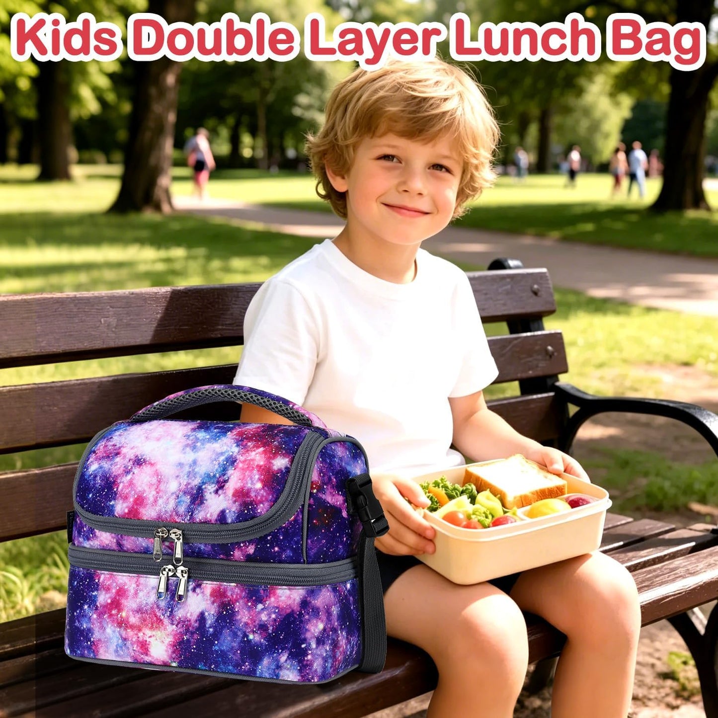 FlowFly Kids Double Decker Cooler Insulated Lunch Bag Large Tote for Boys, Girls, Men, Women, With Adjustable Strap, Unicorn