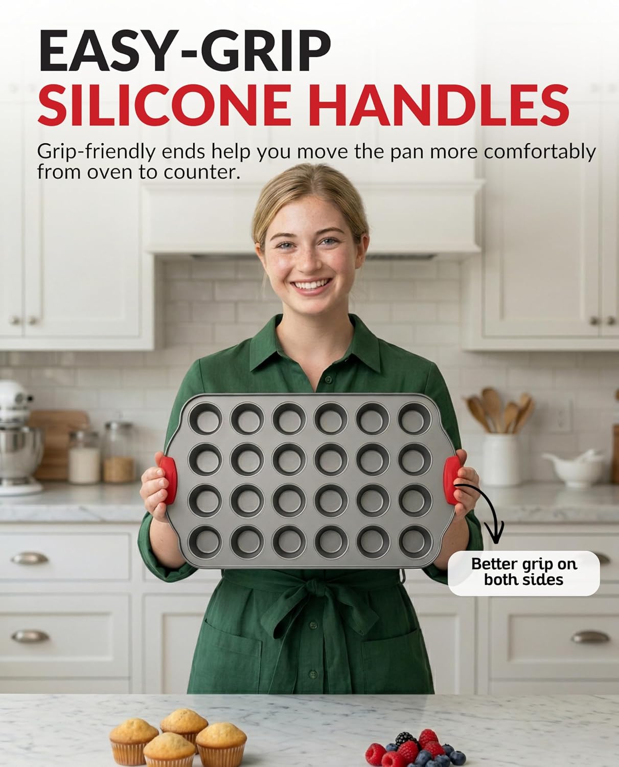 Boxiki Kitchen Non-Stick 12 Cup Silicone Muffin Pan with Steel Frame - BPA Free, Non-Toxic, Anti-Warp, Durable & Easy to Pop Silicone Muffin Tin - Perfect Cupcake Pan