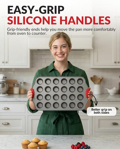 Boxiki Kitchen Non-Stick 12 Cup Silicone Muffin Pan with Steel Frame - BPA Free, Non-Toxic, Anti-Warp, Durable & Easy to Pop Silicone Muffin Tin - Perfect Cupcake Pan