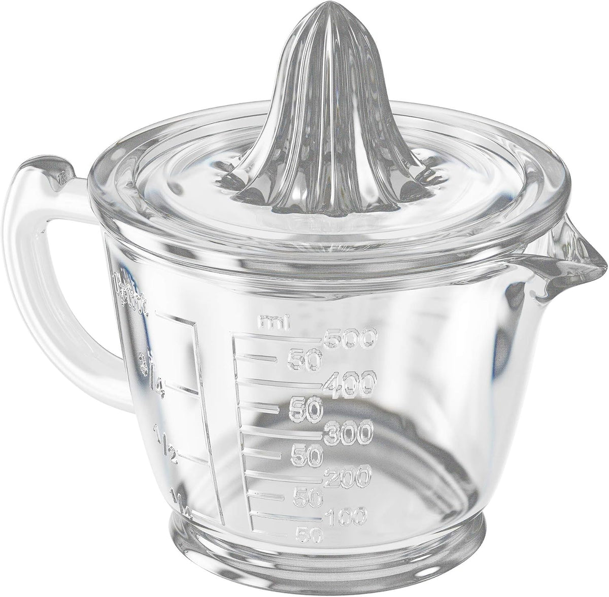 CuttleLab Glass 2-Cup Juicer (Clear) - Lemon and Lime Manual Squeezer, Citrus Reamer