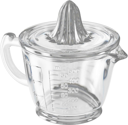 CuttleLab Glass 2-Cup Juicer (Clear) - Lemon and Lime Manual Squeezer, Citrus Reamer