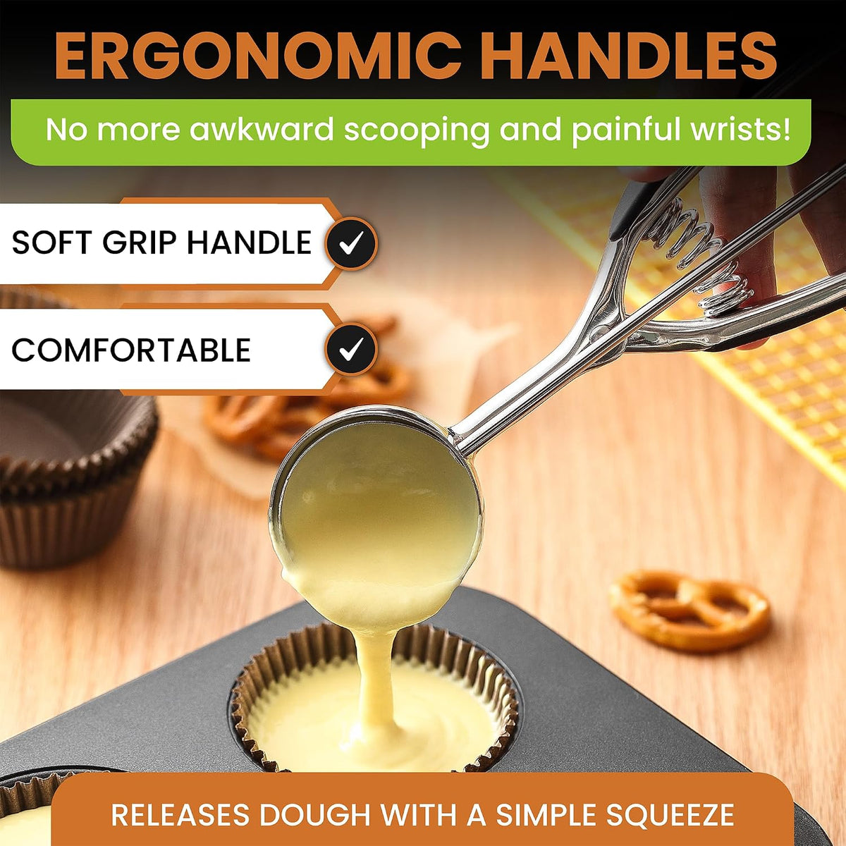 Spring Chef Extra Large Stainless Steel Cookie Scoop, #10, 5.5 Tbsp, Black