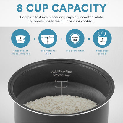 AROMA Digital Rice Cooker, 4-Cup (Uncooked) / 8-Cup (Cooked), Steamer, Grain Cooker, Multicooker, 2 Qt, Stainless Steel Exterior, ARC-914SBD