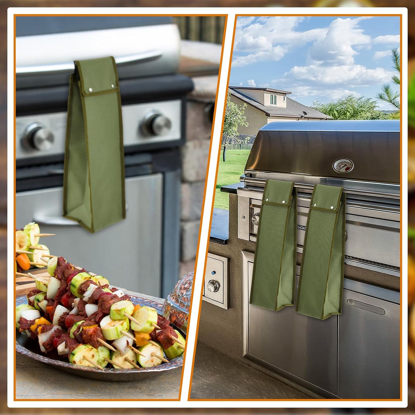 Amylove 2 Pcs Grill Utensil Storage Bag 20" Extra Thick Canvas Barbecue Grill Tool Storage Bag Carry Container Waterproof Zipper Closure, for Outdoor Grilling Camping Hiking Barbecue Accessory(Green)