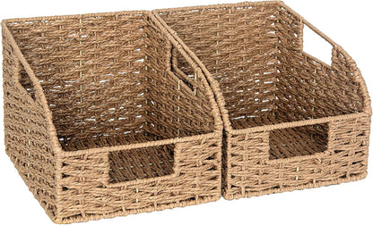 StorageWorks Water Hyacinth Pantry Storage Baskets, Wicker Baskets with Built-in Handles, Handwoven Shelf Baskets for Organizing, Pantry Organizers and Storage, 3 Pack