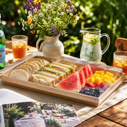 5 Pack Catering Trays with Lids, 11.8"x8.5" Serving Trays with Lid, Disposable Paper Charcuterie Board with Clear Lids for Lightweight Food Meal Prep, Potlucks, Sandwiches, Cake and Buffet