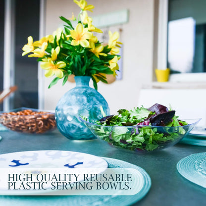PLASTICPRO Disposable Square Serving Bowls, Party Snack or Salad Bowl, Plastic Clear or White Pack of 4 (16 OUNCE, White)