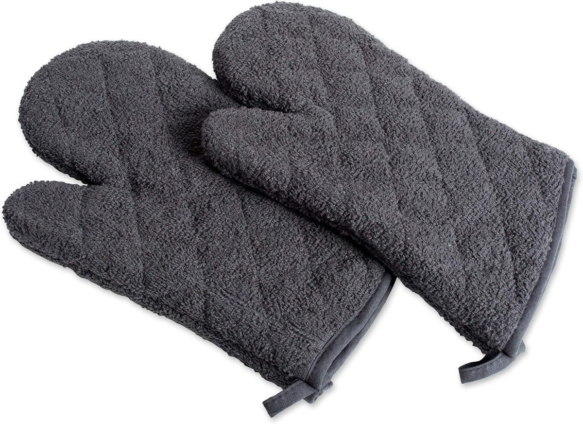 DII Basic Terry Collection 100% Cotton Quilted, Oven Mitt, Brown, 2 Piece