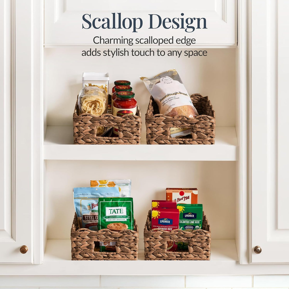 Best Choice Products 9x12 Scalloped Shelf Baskets, Woven Storage Bins, Storage Organizers for Pantry, Living Room, Bedroom, Nursery & Laundry, 4 Pack - Natural with White Trim