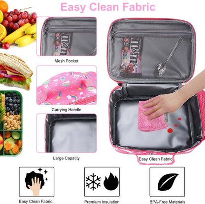 RHCPFOVR Kids Lunch Bag - Insulated Lunch Box for Boys Girls,Washable Lunch Bag and Reusable Toddler Leak-proof Lunchbox for School and Daycare - Colors A