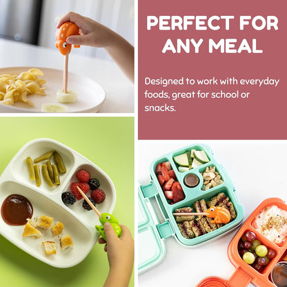 Food Picks for Kids – Kids Food Picks for Lunchbox, Self Feeding Utensils for Picky Eaters, Feeding Therapy Tools, BPA Free, Animal Design (3-Pack)