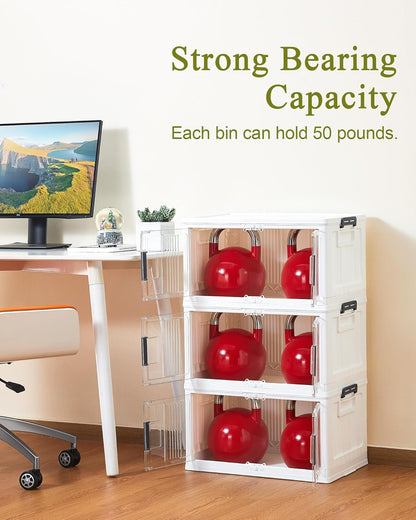OlarHike 76QT Lockable Storage Bins with Lids - Folding Storage Box with Doors & Wheels, Collapsible Drawers for Home, Dorm, Closets, Office, School, College, Stackable Containers, 4 Pack Cubes