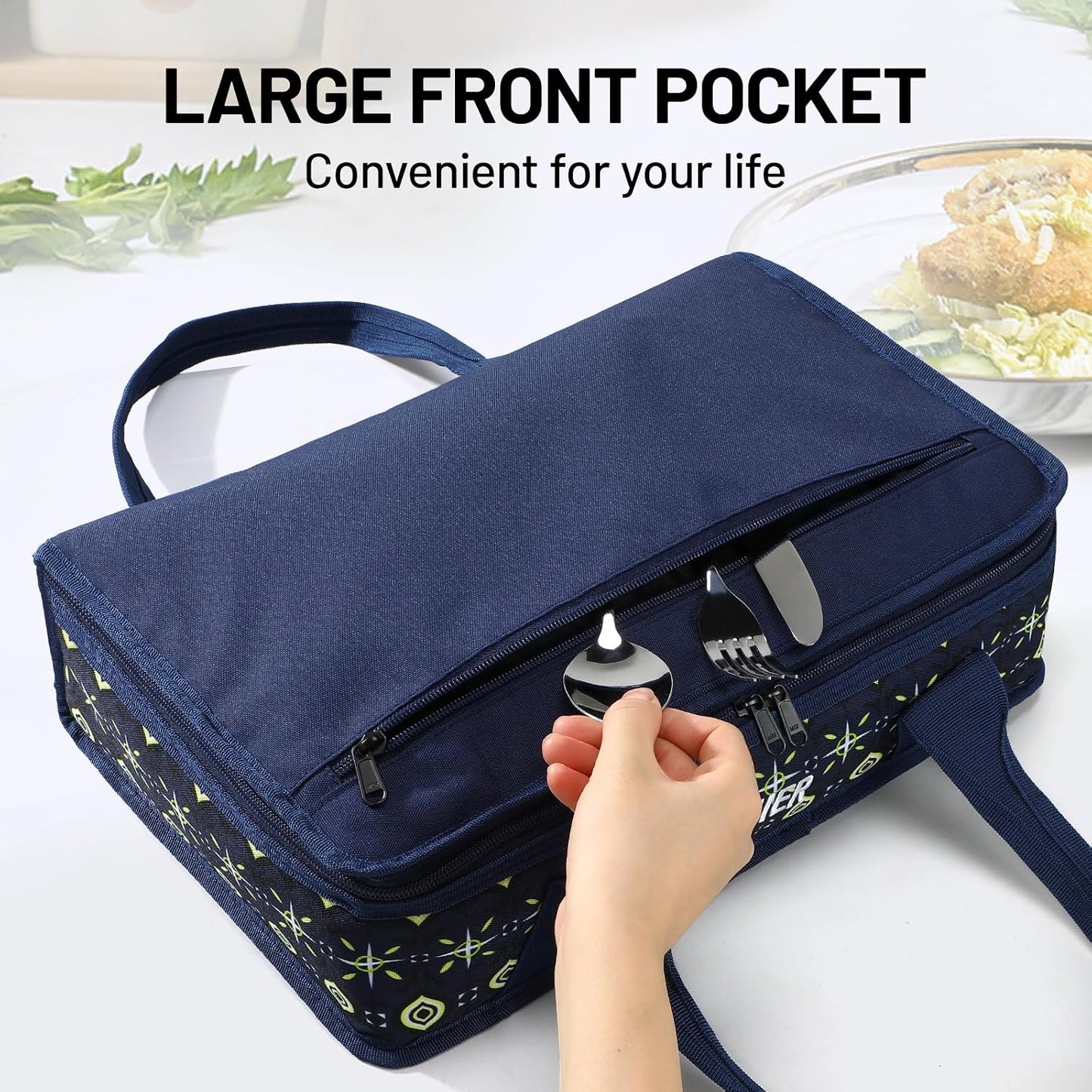 MIER Insulated Casserole Carrier for Hot or Cold Food Thermal Food Carrier Bag for Lasagna Potluck Parties Picnic Cookouts, Fits 9"x13" Baking Dish/Foil Pan, Red