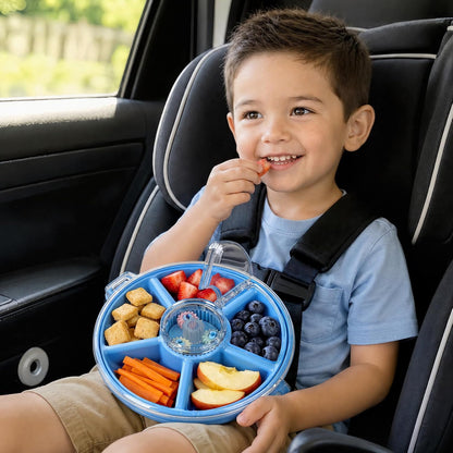 Kids Divided Snack Box with Hand Strap, Reusable 5-Compartment Kids Snack Container, BPA-Free Portable Candy & Nut Serving Platter for Travel, Parties, Picnics(Grey)