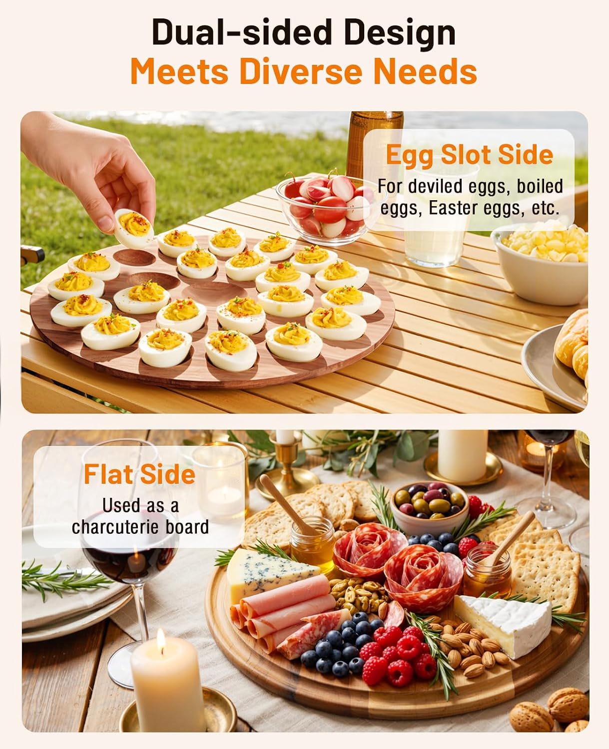 Nuovoware Deviled Egg Containers with Lid, 25 Slots, 11.8x11.8, Wood