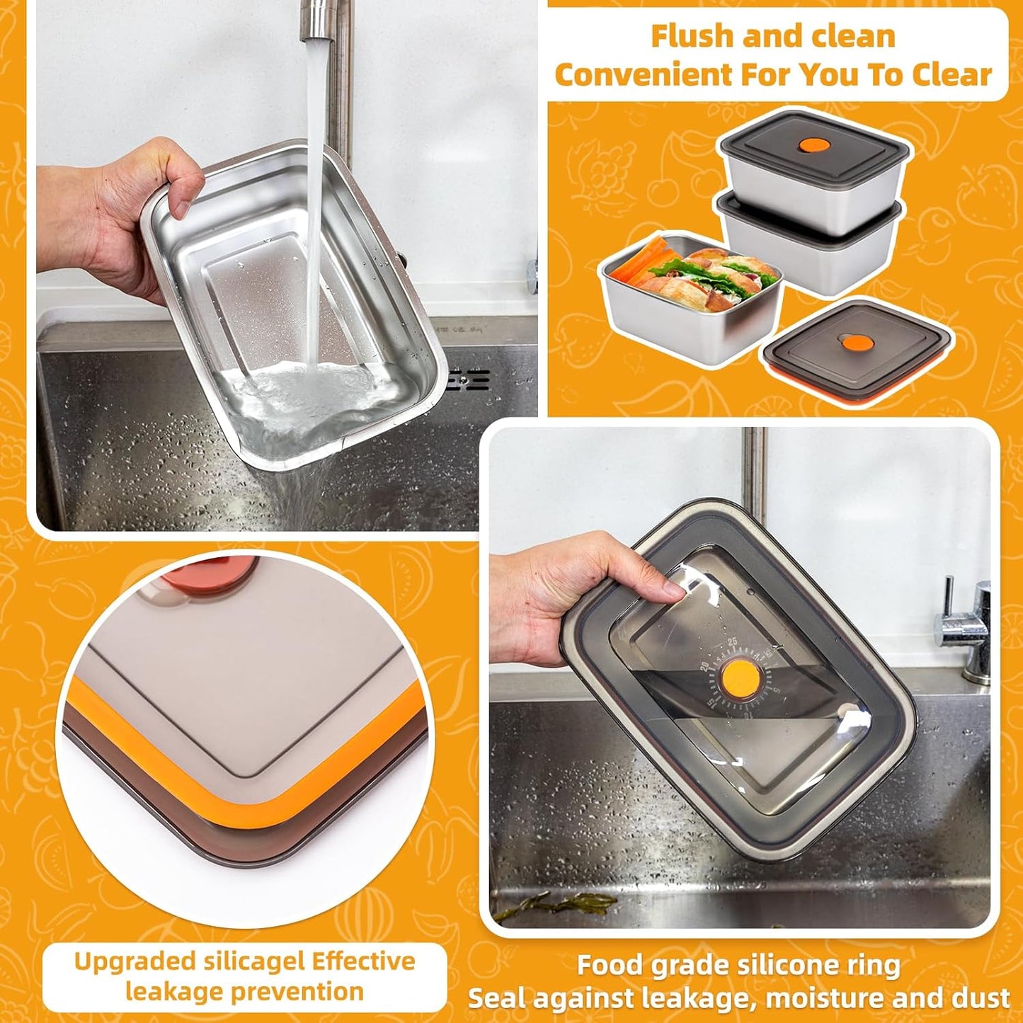 2 PCS Stainless Steel Food Storage Containers(67oz) with Lids Leak Proof & Airtight | Stainless steel freezer Containers,Airtight Bento Lunch Box,For Meal Prep,Fruit,Freezer