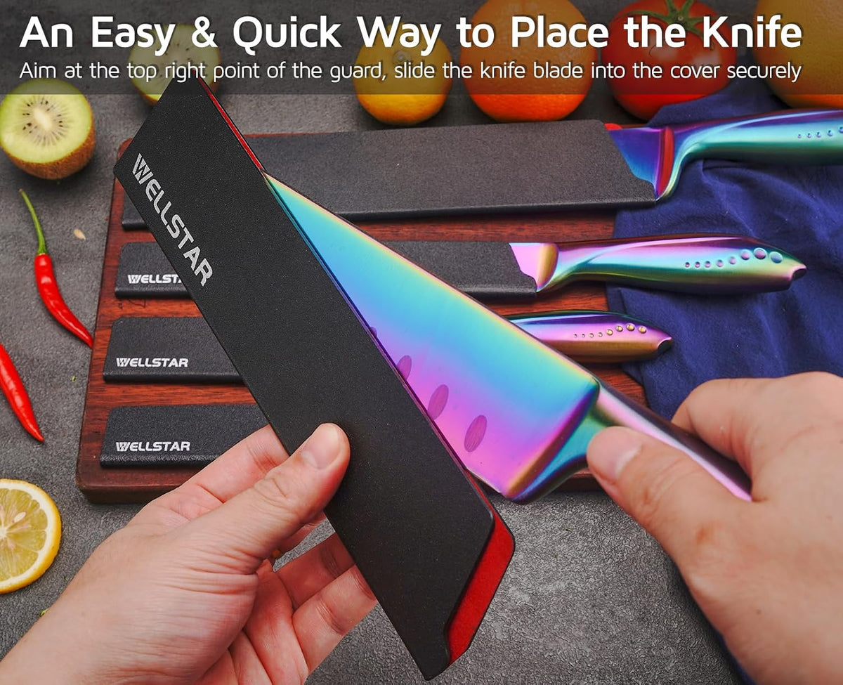 WELLSTAR Knife Edge Guards 8 Inch, Universal Blade Covers, BPA Free ABS Protective Blade Sheaths, Non-Scratch Felt Lining Kitchen Knives Covers (Knives not included)