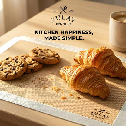 Zulay Kitchen Silicone Baking Mat – 16.5"×11.6" BPA-Free Reusable Baking Sheet, Heat Resistant 480°F – Non-Slip Border, Perfect for Cookies, Bread, Pastries & Oven Use - (Dark Gray)
