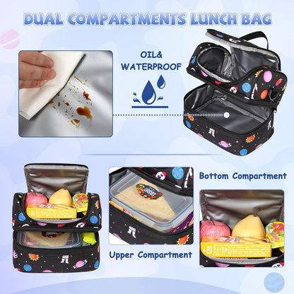 Lunch Bag for Girls,ChaseChic Insulated Lightweight Lunch Boxes for Kids Boys Dual Compartment Lunch Organizer Leak-Proof Cooler Bag with Detachable Adjustable Shoulder Strap,Purple Butterflies
