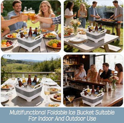 2 Pcs Ice Buckets for Parties, Collapsible Beverage Tub Beer Ice Buckets Drink Cooler, Space Saving Ice Storage Tub Ice Cube Bin and 2 Scoop for Champagne Beer Sparkling Wine Cocktails