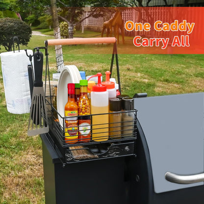 Grill Caddy with Paper Towel Holder and Plate Holder,Picnic BBQ Condiment Utensil Organizer Caddy for Camping, Rv, Camping Essential, Camper Must Haves, Grilling Gifts for Men