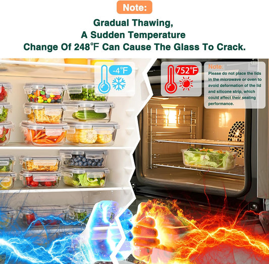 Glotoch glass meal prep containers food storage containers with lids, 5 pack of ultra-durable borosilicate, Leak-proof lunch boxes, Oven, microwave, freezer and dishwasher safe
