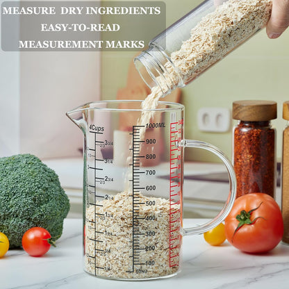 Ackers BORO3.3 Measure Glass -[Insulated handle | V-Shaped Spout]-Made of High Borosilicate Glass Measuring for Kitchen or Restaurant, Easy to Read, 60 ML (2 Oz) 丨(2 Pack)