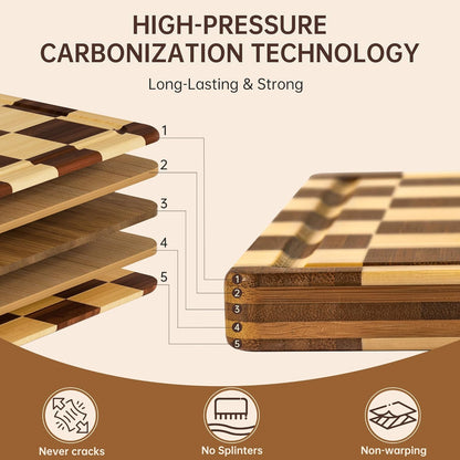 THETCHRY Bamboo Cutting Board Set, Checkered Wood Cutting Boards for Kitchen with Juice Groove, Non Toxic Wooden Charcuterie Boards, Non Slip Chopping Board for Meat Fruit Cheese, Housewarming Gift