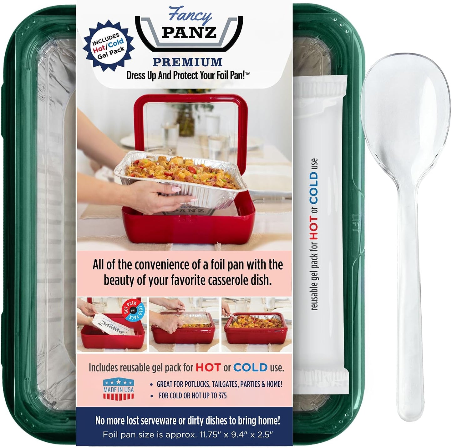 Fancy Panz Red Premium Aluminum Foil Pan Carrier with Secure Latch Lid - Reusable Casserole Carrier for Half Size Pans - Food Transport Holder for Potlucks, Parties, Tailgates & Entertaining