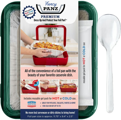 Fancy Panz Red Premium Aluminum Foil Pan Carrier with Secure Latch Lid - Reusable Casserole Carrier for Half Size Pans - Food Transport Holder for Potlucks, Parties, Tailgates & Entertaining