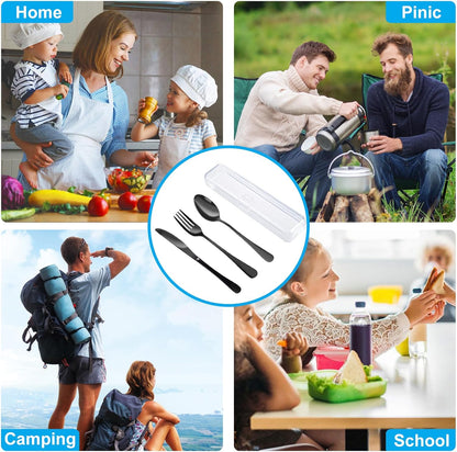 Travel Utensils With Case, Stainless Steel Reusable Portable Utensils Set With Case, Lengnoyp Travel Silverware Set