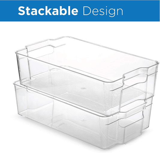 Set Of 10 Refrigerator Organizer Bins - 5 Wide and 5 Narrow Stackable Fridge Organizers for Freezer, Kitchen, Countertops, Cabinets - Clear Plastic Pantry Storage Rack