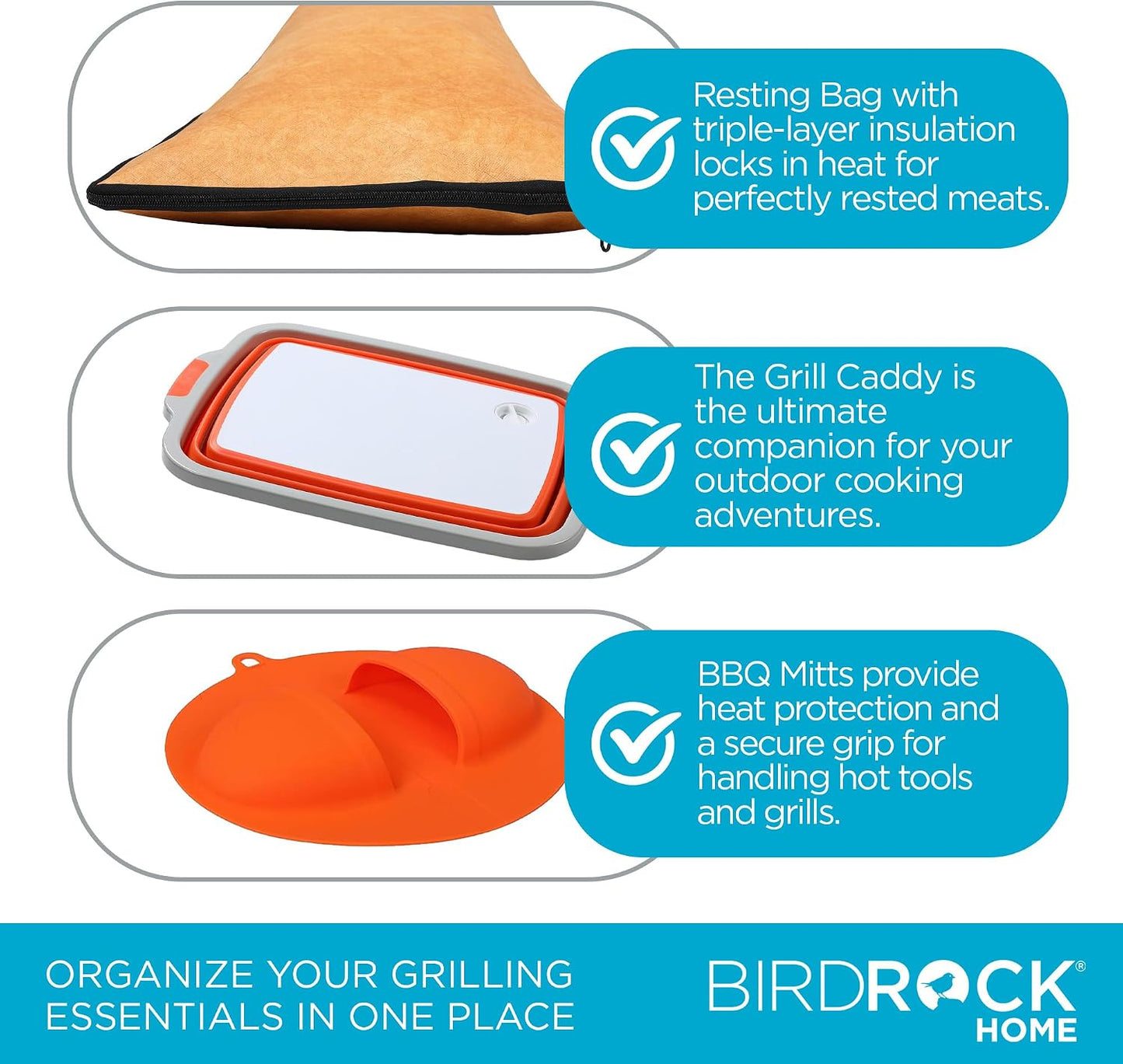 BIRDROCK HOME Collapsible Large BBQ Prep Tub w/Cutting Board, Multi-Function Grill Caddy w/Colander & Lid, Portable Silicone Dish Bowl for Picnic, Tailgate, Camping - Black