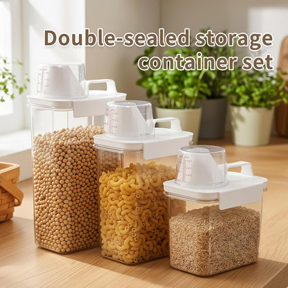 Airtight Food Storage Containers Set with Pour Spout & Measuring Cup, BPA-Free Clear Plastic Cereal Dispensers for Kitchen Pantry Organization, Pet Food & Laundry Detergent (38-81 oz, 3 Pack)