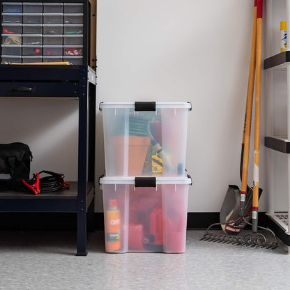IRIS USA Storage Bins with Lids, WeatherPro Wheeled 106 Qt, Plastic, 3 Pack | Weather-tight gasket, wheels, and secure latches protect camping gear, tools, holiday décor, clothing, and documents.