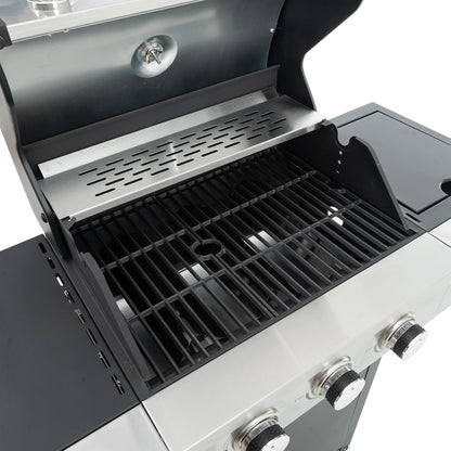 3-Burner Propane Gas Grill, 30,000 BTU Stainless Steel Outdoor BBQ Grill with Lid, Side Shelves & Wheels for Patio, Garden and Backyard Cooking