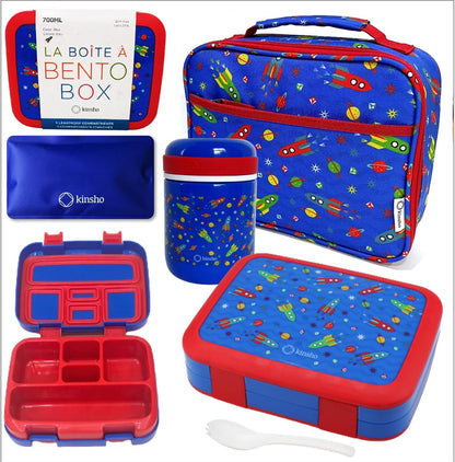 Bento Box with Stainless Steel Thermo, Insulated Lunch Bag, Ice Pack Set for Kids - 5 Compartments, Lunches or Snack Container for Girls, Toddlers Daycare Pre-School, Kindergarten Purple Unicorn