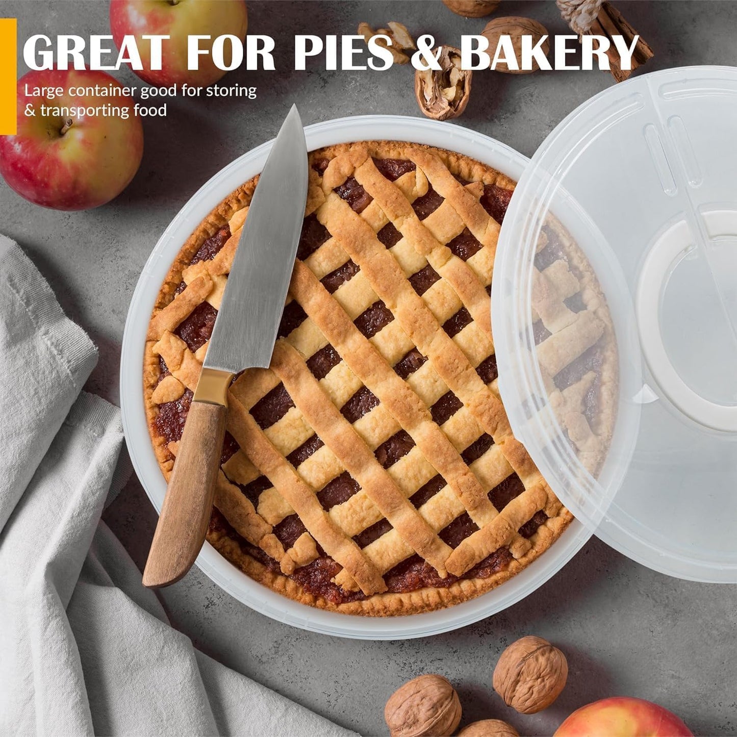 2 Pack Pie Carrier with Airtight Lid - BPA Free Pie Storage Container with Cover - Transport Keeper for Most Bakery - Plastic Pie Dish Holder