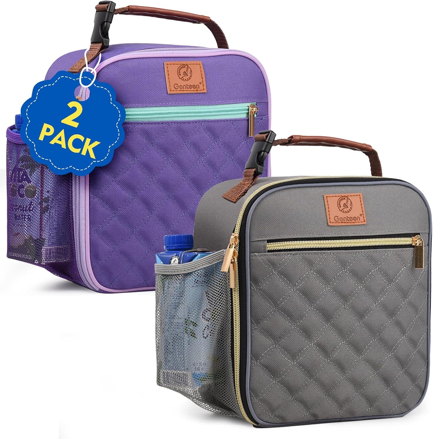 Genteen Kids Lunch Box, Insulated Lunch Bag for Kids, Toddler, Girl, and Boy; Holds Lunch Box, Water Bottle, & Snacks; Easy-Clean Water-Resistant Fabric & Multiple Zippered Pockets (Yellow Blue)