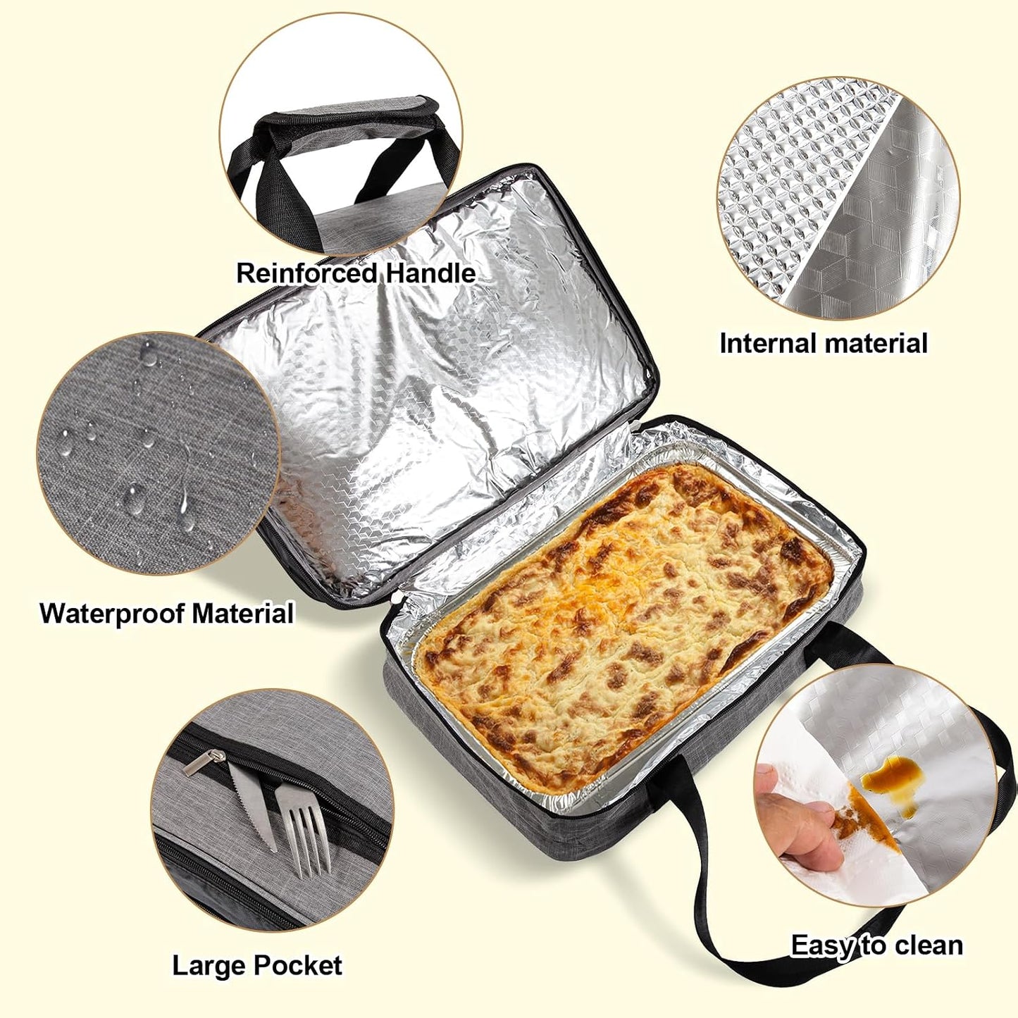 Insulated Casserole Carrier Fits Pioneer Woman Kitchen Stuff & 9x13 Baking Dish, Large Lasagna Lugger Tote, Leakproof Thermal Food Warmer Bag for Potluck, Picnic, Travel, Hot/Cold Food & Mom Gifts