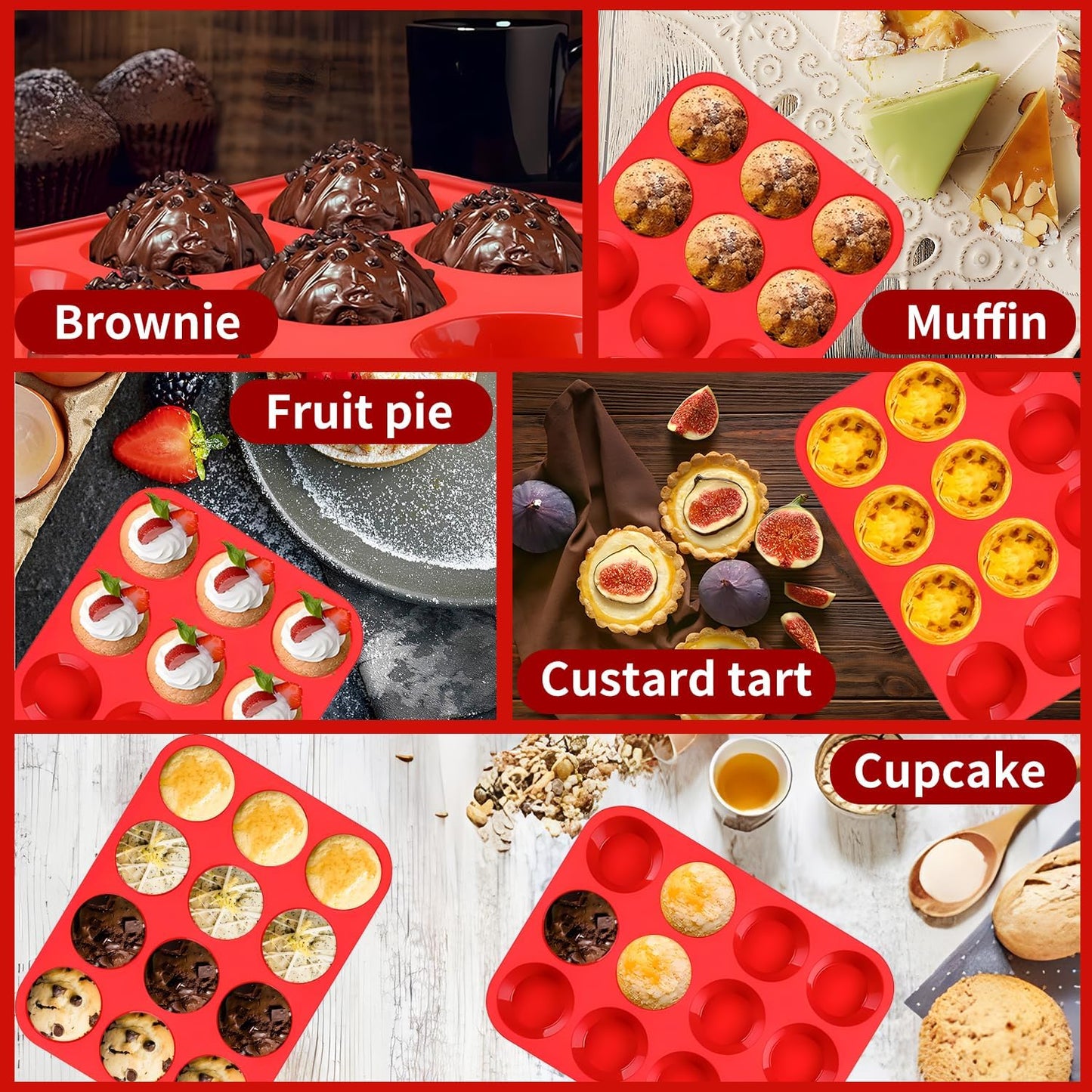 Reusable Non-Stick Silicone Baking Cups, Food Grade BPA Free Cupcake Muffin Liners, Oven & Dishwasher Safe Easy Release, Multicolor Rainbow, 24 Pack, for Muffins Cupcakes