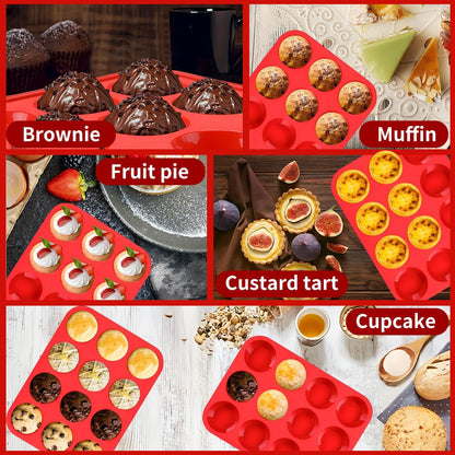 Reusable Non-Stick Silicone Baking Cups, Food Grade BPA Free Cupcake Muffin Liners, Oven & Dishwasher Safe Easy Release, Multicolor Rainbow, 24 Pack, for Muffins Cupcakes