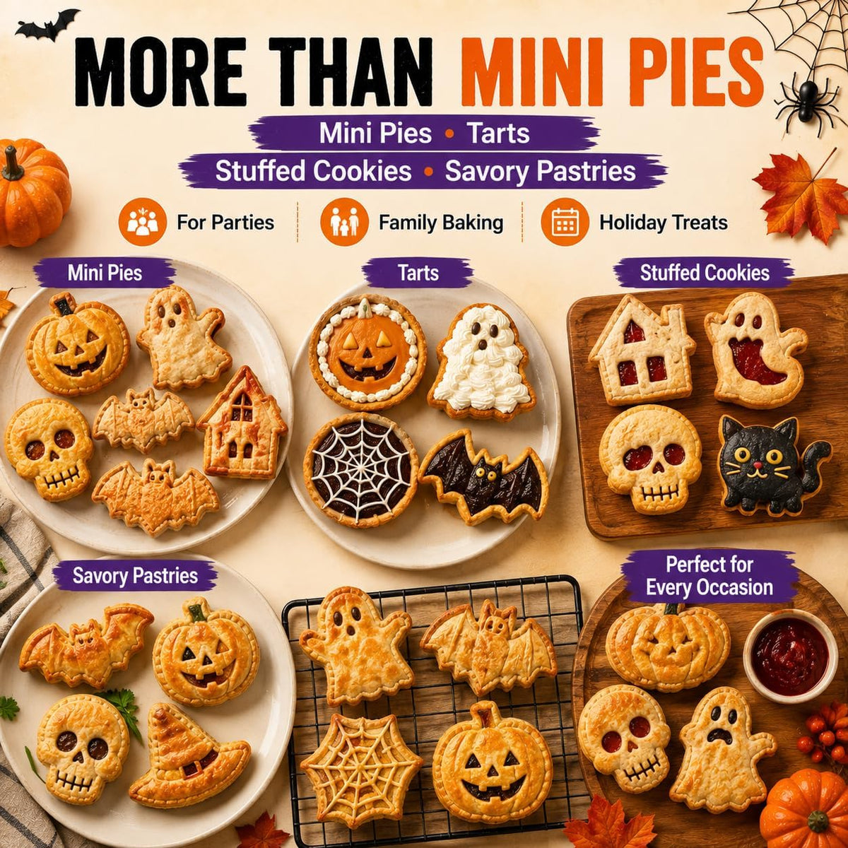 Halloween Mini Hand Pie Molds Set, Dough Press Cutter with 8 Fall Shapes