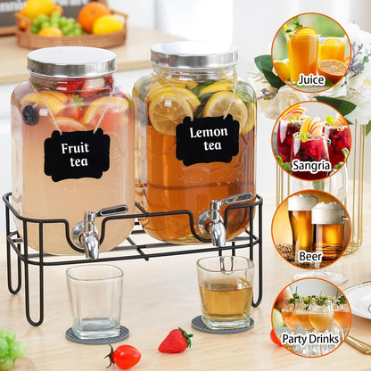 Bululuo Glass Drinks Dispenser for Parties, 2 Gallon Beverage Dispenser with Stand for Juice and Iced Tea, Water Jug Dispenser for Lemonade, Party Essential Beverage Pitcher with Spout