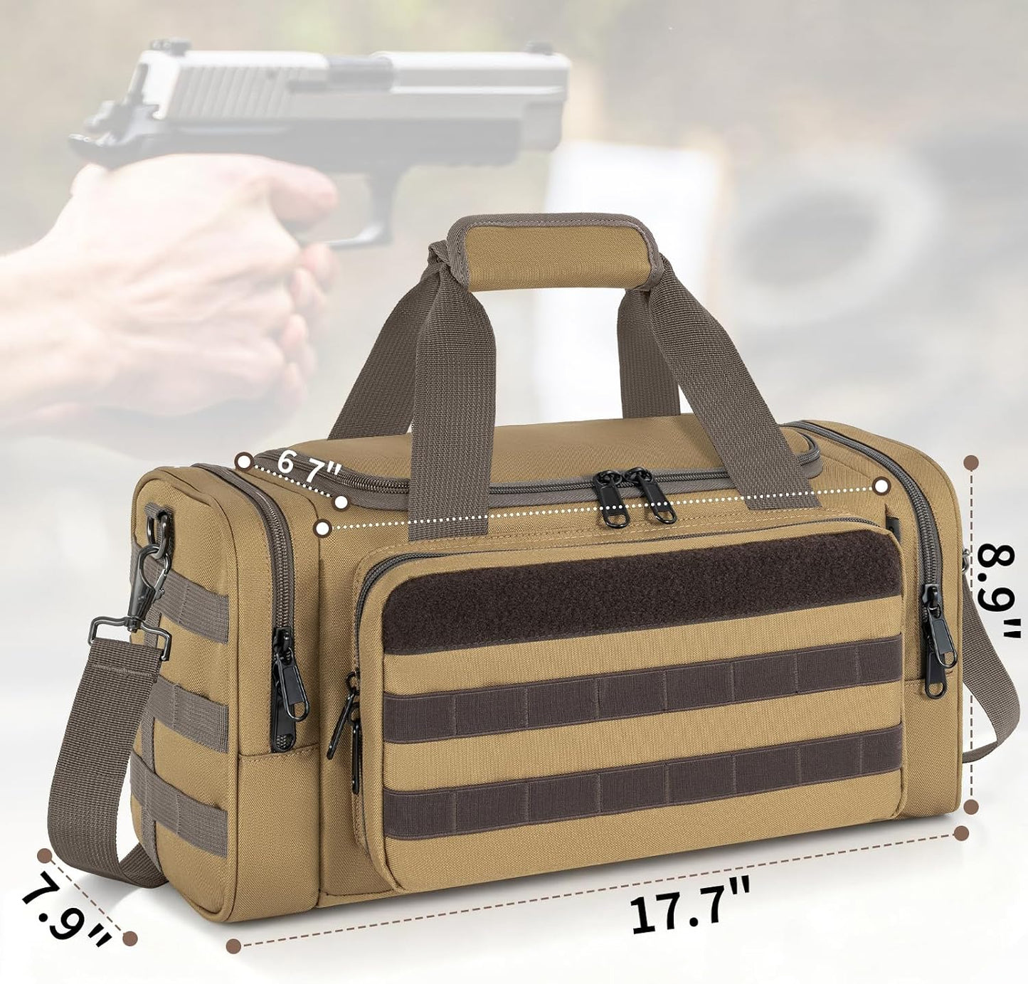 Tactical Pistol Range Bag, Gun Range Bag for Handguns, Shooting Duffle Range Pistol Bag with 6X Magazine Slots, Extra Pockets for Ammo and Essentials