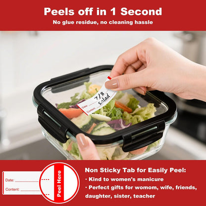 NATURALABEL 300 PCS Removable Freezer Labels with Dispenser - 1" x 3" Food Labels for Meal Prep Containers, Easy Peel-Off Design, No Residue (Green)
