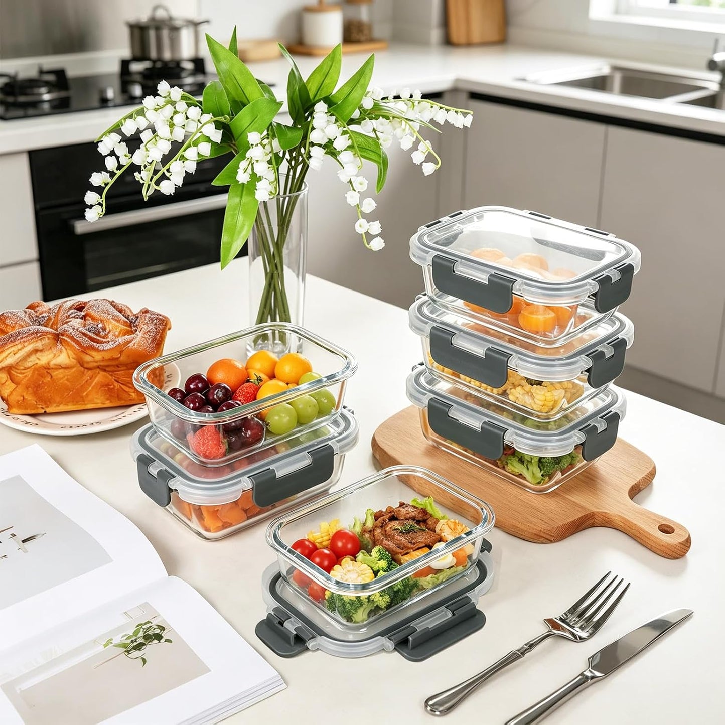 M MCIRCO [15-Pack,13 oz 1.5 Cup Glass Meal Prep Containers, Small Glass Food Storage Containers with Lids,Airtight Lunch Containers, Microwave, Oven, Freezer and Dishwasher Friendly, BPA-free