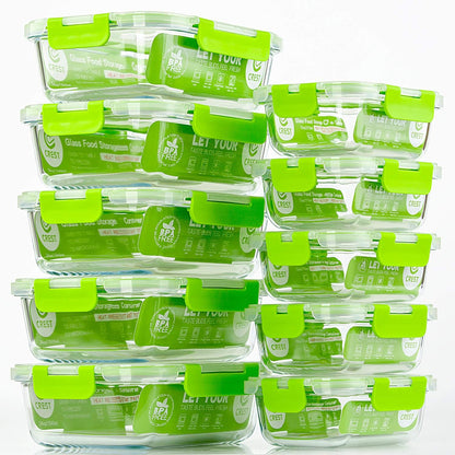 C CREST [10 Pack] Glass Meal Prep Containers, Food Storage Containers with Lids Airtight, Glass Lunch Boxes, Microwave, Oven, Freezer and Dishwasher Safe