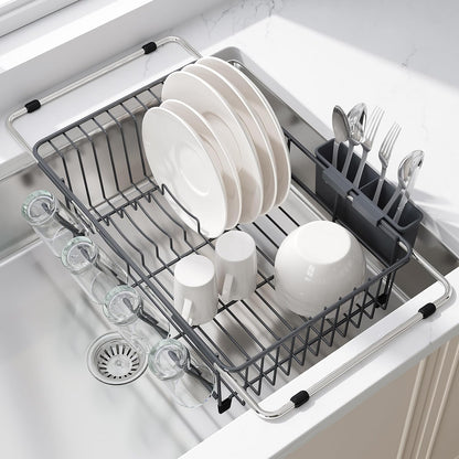 JASIWAY Dish Drying Rack in Sink, Dish Drainer with Cup and Utensil Holder