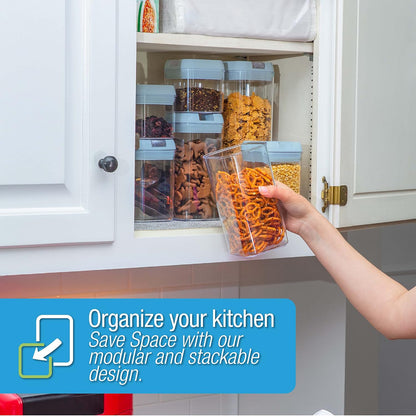 Set of 7 Airtight Food Storage Containers - Pantry Organizer Bins, BPA Free Plastic Containers plus Dry Erase Marker and Labels, White